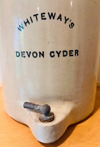 lot 12B image: Vintage Large Whiteways Devon Cider Stoneware Flagon with Tap  Vintage Whiteways Devon Cider Jug Dispenser