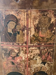 lot 91 image: Vintage Russian Icon Art on Wood with Easel