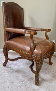 lot 20 image: Vintage Rich Brown Louis XIV Style Leather Arm Chair