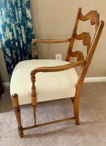 lot 79 image: Vintage Wooden Arm Chair with Upholstered Cream Seat