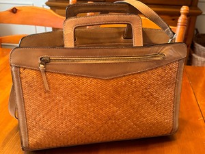lot 294B image: Anne Klein Calderon Rattan and Leather Tote Style Handbag