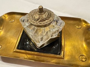 lot 364B image: Vintage Inkwell with Brass Desk Holder