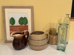 lot 254 image: Great Home Decor Including Vintage Pottery Pitcher