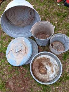 Collection of metal pails and tubs...