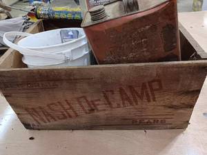 Wood crate with assorted tools and ...