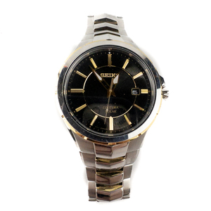 lot 5 image: Mens Seiko Coutura Solar V157-0Bl0 (SNE444) Sapphire Crystal Yellow & White Stainless Steel Quartz Analog watch. Needs New Capacitor