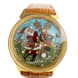 lot 13 image: Valdawn Santa Raindeer Christmas Watch In Original Packaging Brown Leather Band Quartz Analog watch. Working