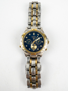 lot 37 image: Mens Fossil Blue BQ-9025 With Moonphase Sub-Dial Yellow & White Stainless Steel & Base Metal Quartz Analog watch. New Battery Installed