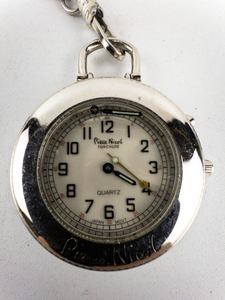 lot 39 image: Pierre Nicol Leather Cased Holder With Belt Loop White Stainless Steel & Base Metal Quartz Pocket Watch. Not Sure If Working.