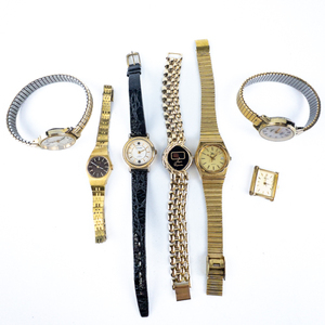 lot 41 image: Ladys Group of 7 Yellow Stainless Steel & Base Metal Quartz Analog watch.