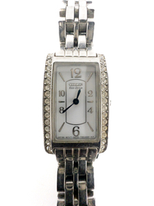 lot 49 image: Ladys Citizen Eco-Drive G620-T0022820 Tank Watch Silver-Tone Crystal Accents White Stainless Steel Quartz Analog watch. Working