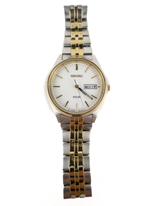 lot 56 image: Mens Seiko Solar V158-0AA0 White Dial Yellow & White Stainless Steel & Base Metal Quartz Analog watch. Needs New Capacitor