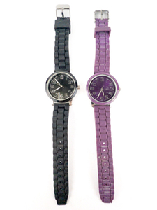 lot 75 image: Set of two Black & Purple Fashion Stainless Steel & Base Metal Quartz Analog watches. Working