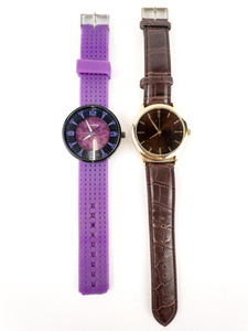 lot 77 image: Ladys Set of two Fashion Strap Purple & Brown Stainless Steel & Base Metal Quartz Analog watches. Working