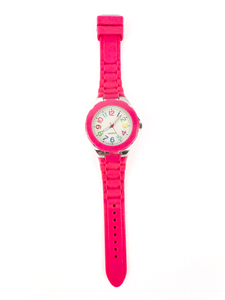 lot 85 image: Ladys White Dial & Multi Colored Numbers Pink & Silver Stainless Steel & Base Metal Quartz Analog watch. Working