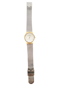 lot 90 image: Ladys Skagen (Made In Denmark) Water Resistant 3 ATM Yellow & White Stainless Steel Quartz Analog watch. Working