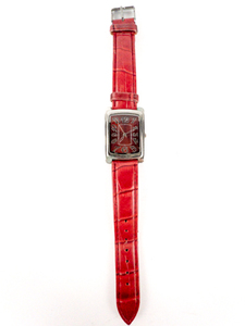 lot 97 image: Ladys Red Dial Fashion Watch With Imitation Leather Band Stainless Steel & Base Metal Quartz Analog watch. Working