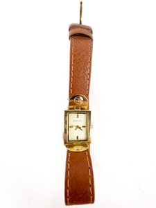 lot 102 image: Ladys Michael Kors Brown & Yellow Genuine Leather 5 ATM Stainless Steel Quartz Analog watch. Working