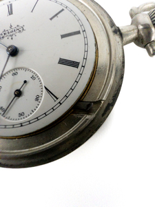 lot 125 image: Elgin ANTIQUE Circa 1891, Lever Set, White Tone Nickle Silver Mechanical Pocket Watch.
