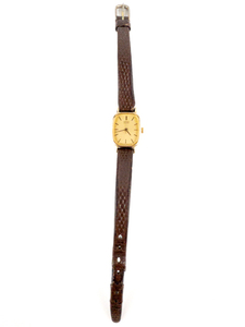 lot 134 image: Ladys Seiko #2021-5139 With Brown Leather Band Yellow Stainless Steel Quartz Analog Watch. Working