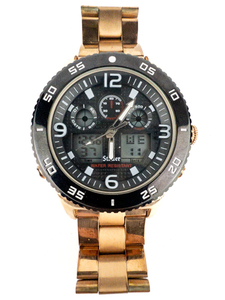 lot 156 image: Mens Stauer # 46954 Rose Tone Stainless Steel & Base Metal DigitalAnalog Watch. Working