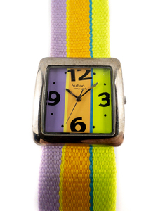 lot 179 image: Set of two Quartz Analog watches Ecclessi Sterling Silver 23280 & Sutton SN3169 Color Fabric Band. Working