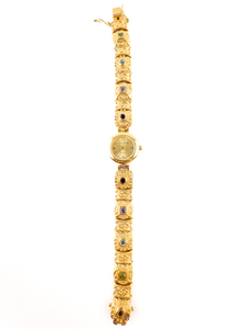 lot 181 image: Ladys Technibond Gemstone Set Links Yellow Tone Stainless Steel Quartz Analog watch. Working