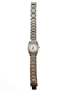 lot 188 image: Ladys Ecclissi 33035 White Dial With Rope Ztyle Bezel White & Yellow Sterling Silver Case Quartz Analog watch. Working