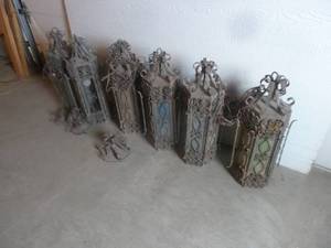 lot 8 image: Antique Hanging Lights Wrought Iron
