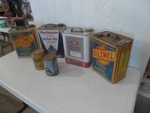 lot 36 image: Antique Tin Oil Cans Oilzwell Pennzoil