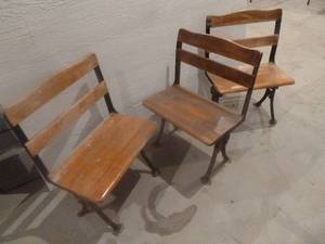 lot 56 image: Vintage School Desk Chairs x 3