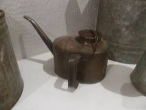 lot 111 image: Antique Galvanized Gas Cans, Lantern Oil Can