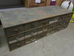lot 49 image: (EC1) Metal 18-Drawer Organizer with Contents 33 12 x 11 34 x 10 12 High