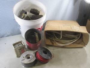 lot 66 image: (EW6) Box of Electrical Wire, Other Rolls of Wire and Misc Elctrical Components