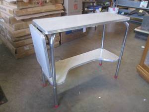 lot 342 image: (FS) Vintage  Mid Century Chrome Tube Frame Table with Drop Leaf 29 12 W x 25 H x 11 D with 12 12 Drop Leaf