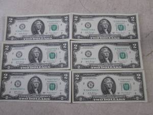 lot 329 image: (CNTR) 6 Uncirculated Consecutive Serial Number $2.00 Bills