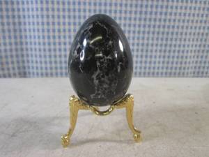 lot 328 image: (FS) Polished Stone Egg with Stand - Egg is 2 34 x 2