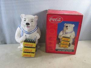 lot 303 image: (D-3) Gibson Coca-Cola Polar Bear Delivery Cookie Jar with Box
