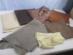 lot 301 image: (D-3) 6 Big Pieces of Leather Hide Assorted Color and Smaller Piece Brain Tanned Hide