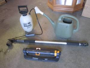 lot 275 image: (EC1) YardGarden Sprinkler, Pump Sprayer Extended Sprayer and Large Watering Can