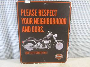lot 108 image: (EC1) Harley Davidson Tin Sign (Note Knot Tied In Exhaust Pipes  Loud Pipes Reference) 12 x 15