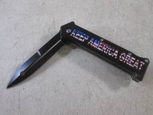 lot 122 image: (CNTR) Keep America Great Design Spring Assist Folding Knife with Belt Clip - New In Box - 4 12 Closed  8 Open
