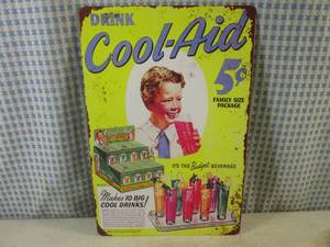 lot 130 image: (FS) Drink Cool-Aid Tin Sign 7 78 x 11 34