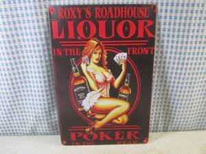 lot 131 image: (FS) Roxys Roadhouse Liquor  Poker Tin Sign 7 78 x 11 34