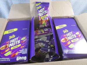 lot 426 image: (EC2) Case 36 Bags Takis Hot Nuts Fuego Hot Chili Pepper & Lime Double Crunch Peanuts 3 Inner Boxes of 12 Bags Each Past Date