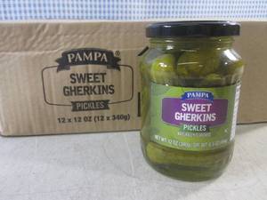 lot 436 image: (B-1) Case 12 Jars Sweet Gerkins Pickles 12oz Jars Past Date