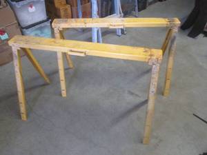lot 11 image: (G-1) Pair of Steel Portable Folding Saw Horses with Adjustable Height