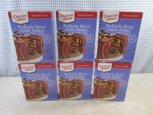 lot 377 image: (B-1) 6 Boxes Duncan Hines Perfectly Moist Fudge Marble Cake Mix Best by April 2024