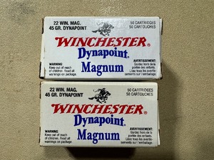 lot 66 image: 22 Magnum Winchester DynaPoint Ammunition. Two Boxes. 50 Cartridges per Box.