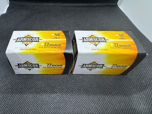 lot 67 image: 22 Magnum Armscor Hollow Point Ammunition.  Two Boxes. 50 Cartridges per Box
